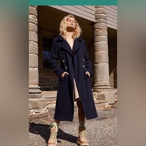 Free People Navy Corduroy Brixton Ribbed Long Coat Jacket, size S  Preloved